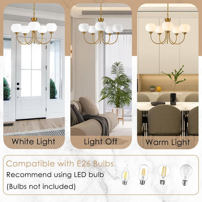 Modern Globe Chandelier 5 Light Mid Century White Milk Glass Vintage Sputnik Hanging Chandeliers Gold Pendant Light Fixtures for Dining Room Kitchen Living Room Bedroom4