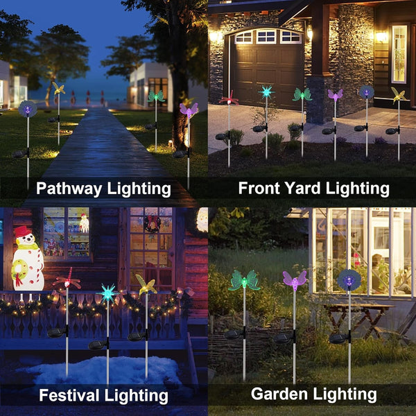 6 Pack Solar Garden Stake Lights Outdoor, Solar Butterfly Figurine Lights, Multi-Color Changing LED Landscape Lighting, Sparkling Star Flower Hummingbird Dragonfly Bee for Patio Yard Pathway7