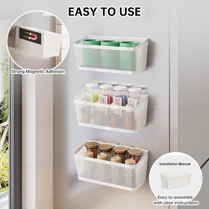 2Pcs Magnetic Spice Rack for Refrigerator, White Magnetic Shelves7