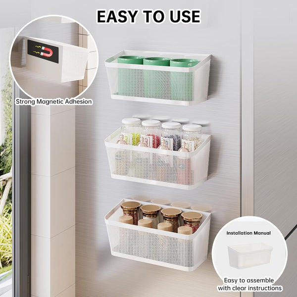 2Pcs Magnetic Spice Rack for Refrigerator, White Magnetic Shelves7