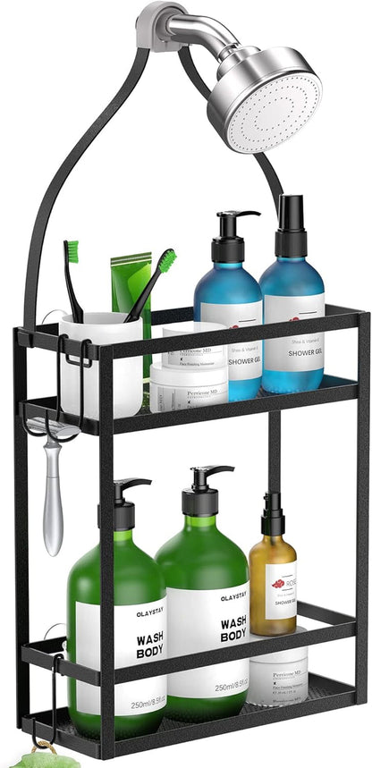 Shower Caddy, 10.4" X 4.5" X 22.04" Hanging Shower Caddy Organizer over Shower Head Big Capacity for Shampoo, Conditioner with Hooks for Razor/Sponge, Matte Black1