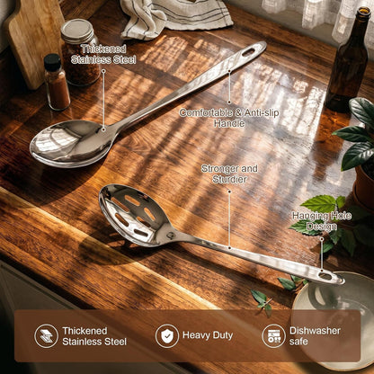2PCS Stainless Steel Serving Spoons Set, Solid & Slotted2