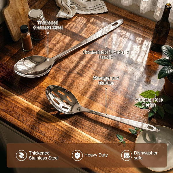 2PCS Stainless Steel Serving Spoons Set, Solid & Slotted2