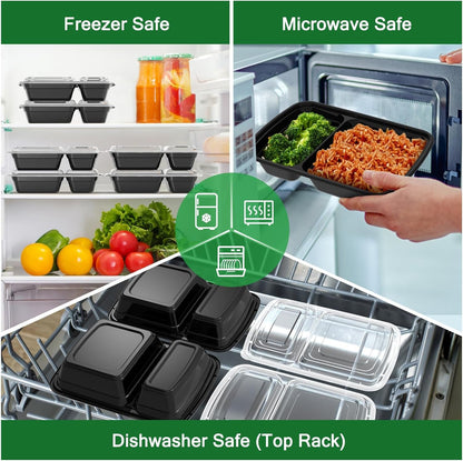 50 Pack 28 Oz Meal Prep Containers with Lids 2-Compartment, Black5