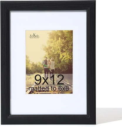 9X12 Wooden Picture Frame,Display Pictures 6X8 with Mat or 9 X 12 Without, Tempered Glass, 9 by 12 Black Frames Wall Gallery Photo Frames Poster Frame Best Gift1