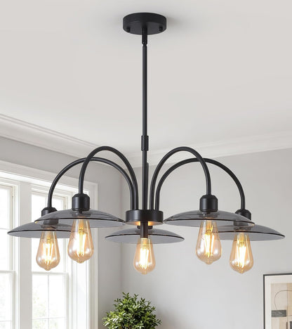Black Farmhouse Chandelier, Glass Hanging Light Fixture for Dining Room1