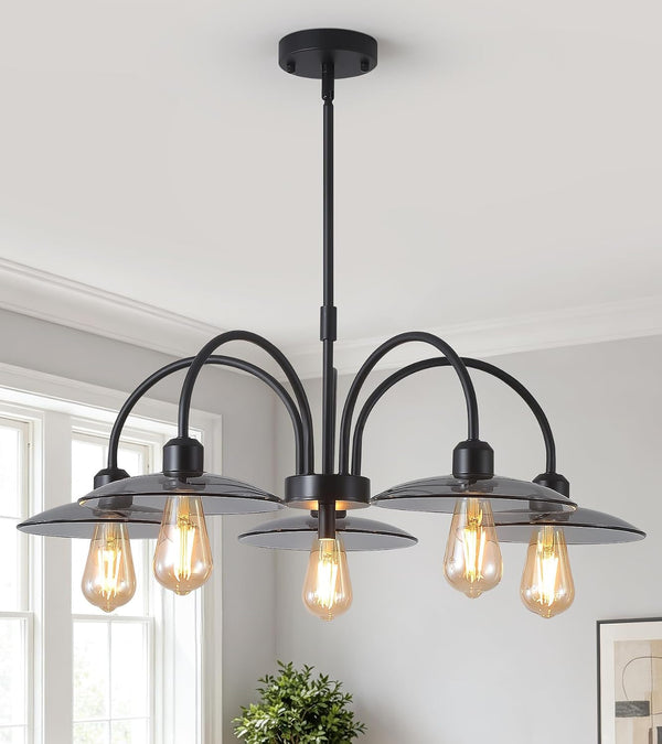 Black Farmhouse Chandelier, Glass Hanging Light Fixture for Dining Room1