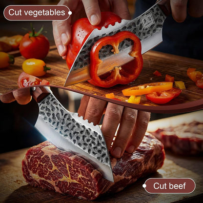 6.1 Inch Meat Cleaver Knife with Sheath, Hand Forged Butcher Knife for Meat Cutting, Full Tang Chef Knife for Kitchen, Outdoor Cooking, Camping, BBQ, with Gift Box3