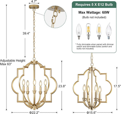 5-Light 22" Gold Globe Chandelier for Kitchen Island Dining Room5