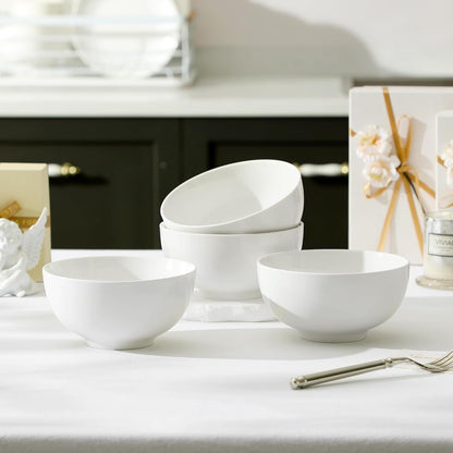 26 Oz White Ceramic Soup Bowls of 4, Cereal Bowls for Kitchen | Perfect for Soup, Cereal, Dinner, Noodles,Ramen or Fruit; Scratch-Resistant, Stackable, Microwave, Oven & Dishwasher Safe9