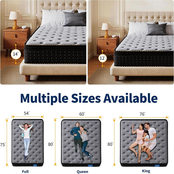 Queen Mattress, 14 Inch Medium Firm Hybrid Mattress in a Box, Gel Memory Foam & Individually Pocketed Coils, Pressure Relief & Motion Isolation, Fiberglass-Free, Certipur-Us Certified2