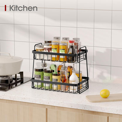 Fruit Basket for Kitchen Counter - 2-Tier Fruit Bowl with Removable Banana Hanger & Handles, Rustproof Fruit Holder for Kitchen, Living Room, Bathroom, 13.4"×8.7"×11.7", Black8