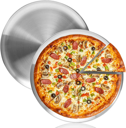 16 Inch Pizza Pan for Oven 2 Pack Stainless Steel Baking Sheet round Plates for Cake Pie and Salad Pizza Steel Large Tray Oven Dishwasher Safe & Easy Clean1