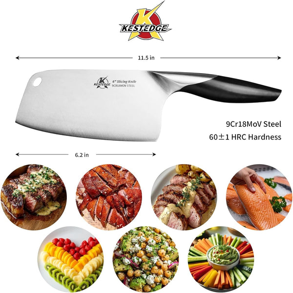 6 Inch Meat Cleaver, 9Cr18Mov Lightweight Butcher Knife2