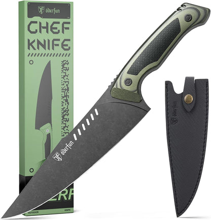 8 Inch Chef Knife with Leather Sheath, G10 Handle Kitchen Knife1