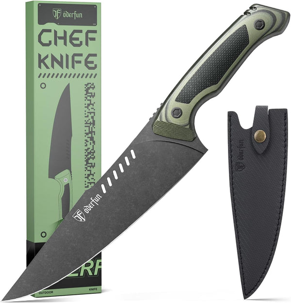 8 Inch Chef Knife with Leather Sheath, G10 Handle Kitchen Knife1