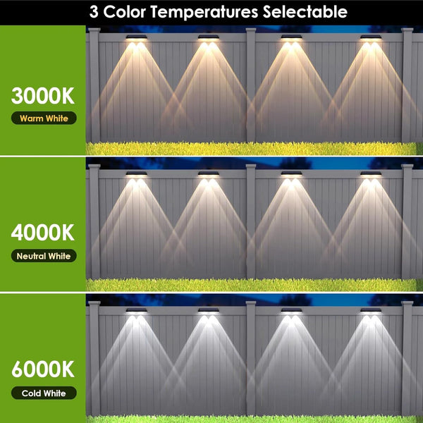 Solar Fence Lights Outdoor, 2700/4000/6000K 3 Mode, 8-12H, Black, 8 Pack4