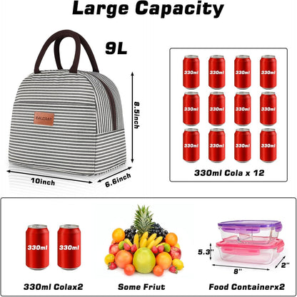 Lunch Bag for Women Men Adult Lunch Box (Black White Stripes), M2