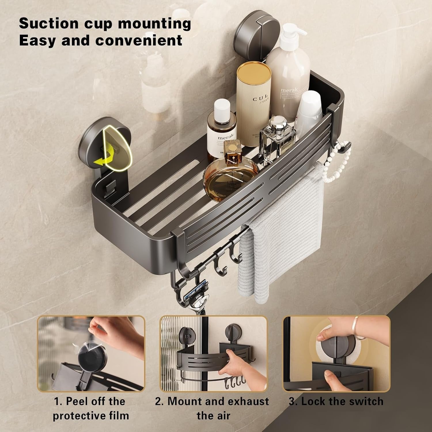 shower-caddy-suction-shower-shelf-no-drilling-shower-organizer-suction-cup-shower-storage-rack-aluminum-wall-mounted-shampoo-holder-with-towel-bar-hooks-2-pack-matte-gray