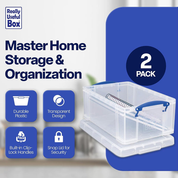 9L Stackable Plastic Storage Containers, Clear, 2-Pack2