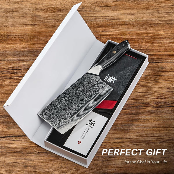 Vegetable Cleaver Knife - 7" - Shogun Series - Japanese Style VG10 Steel Core Forged Damascus Blade - with Sheath & Case7