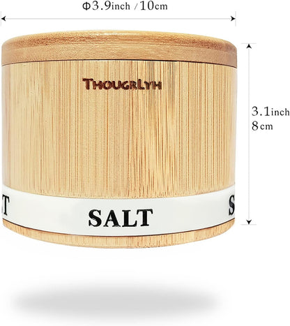 Salt Cellar with Lid, Bamboo Salt Container for Countertop | Salt Box with Built-In Spoon and Divider, Luminous SALT Label Holder, 13Oz Kitchen Salt Bowl for Sea Salt Pepper and Spice6