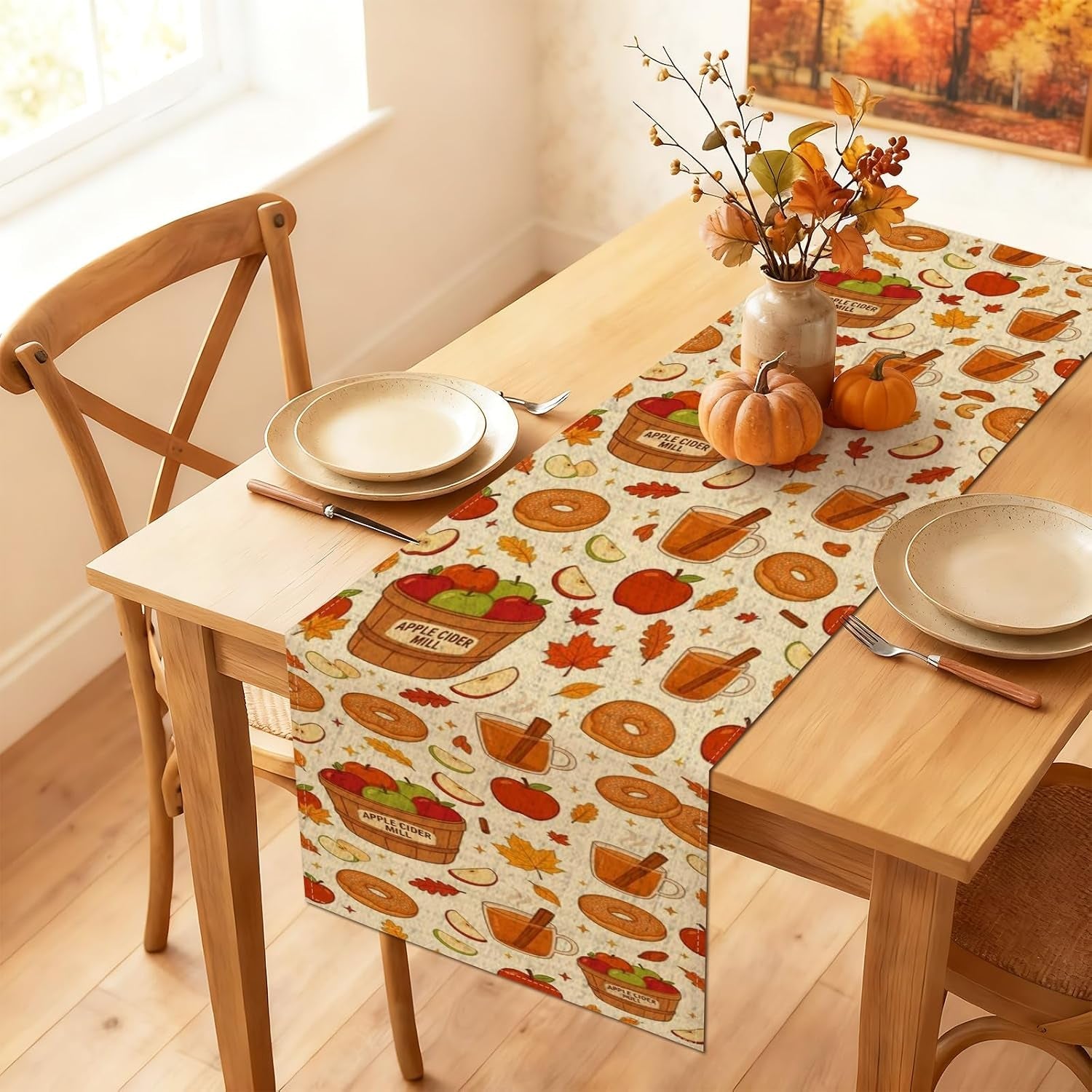 fall-harvest-table-runner-cozy-fruits-cider-donuts-leaves-autumn-kitchen-dining-decor-for-family-gatherings-holiday-celebrations-13x108-inch