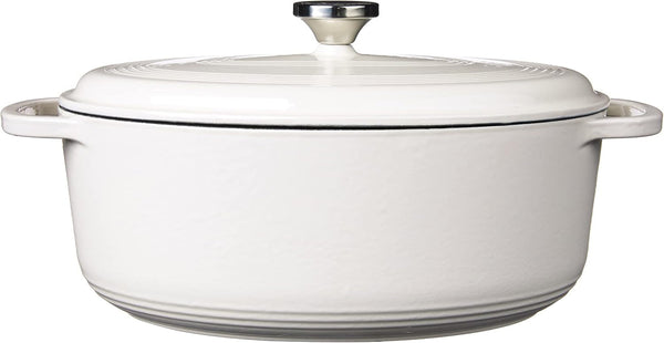 Enameled Cast Iron Oval Dutch Oven with Lid, 7 Quart, Oyster White | Family Size Cooking Pot with Dual Handles for Sourdough Bread Baking & Everyday Cooking, Enameled Cast Iron2