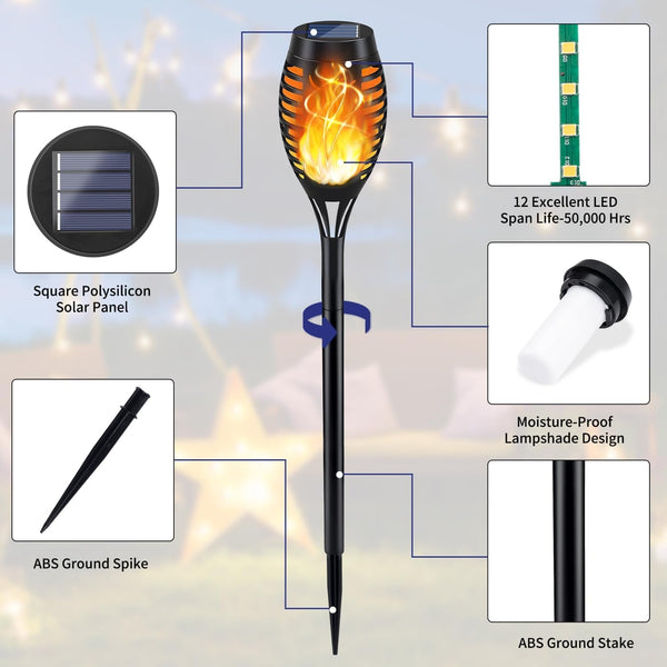 12Pack Solar Torch Light with Flickering Flame for Halloween Decor5