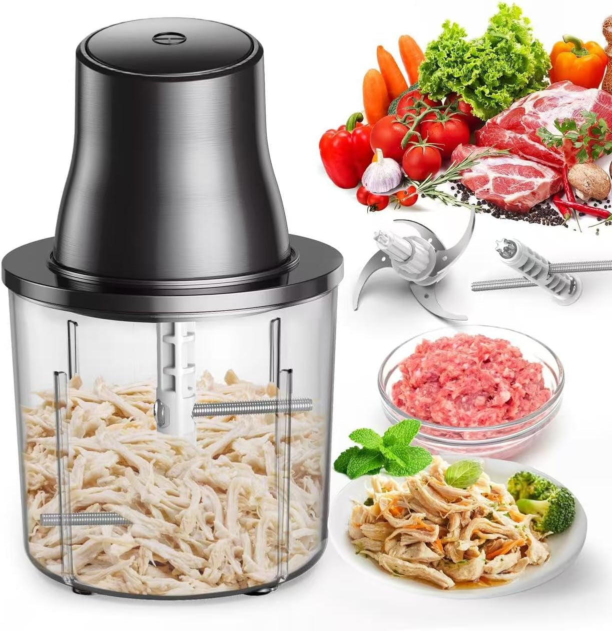 3-in-1-upgraded-food-processor-with-electric-chicken-shredder-1-5l-bowls-vegetable-food-chopper-dicer-grinder-with-250w-copper-motor-one-touch-shredder-for-chicken-nuts-baby-food-dough