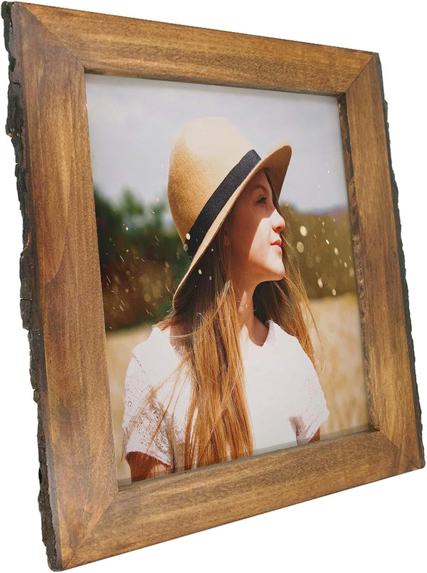 8X10 Picture Frames with Bark Edges, Rustic Wood Photo Frame for Tabletop or Wall Display, Natural Brown.1