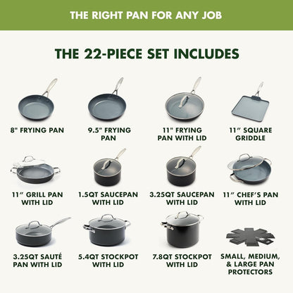 Valencia Pro 22 Piece Cookware Set Ceramic Nonstick Pots & Pans | Pfas-Free Nonstick, Induction Ready, Compatible with All Stovetops, Hard Anodized, Dishwasher Safe, Oven Safe up to 600F5
