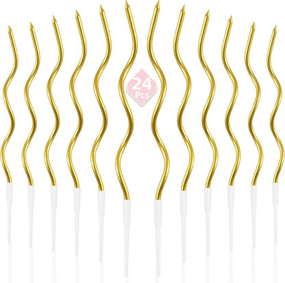 24-Count Gold Spiral Long Thin Metallic Birthday Candles, Cake Candles, Birthday Parties, Wedding Decorations, Party Candles7