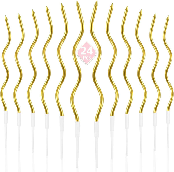 24-Count Gold Spiral Long Thin Metallic Birthday Candles, Cake Candles, Birthday Parties, Wedding Decorations, Party Candles7