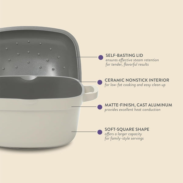 Crock-Pot Northvale Cast Aluminum Lightweight Durable 5.2 Quart Heavy Duty Dutch Oven Pot with Lid, Oven Safe, Dual Handles - Matte Linen White3