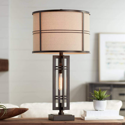 Trenton 28" Tall Table Lamp Night Light Bronze Brown Industrial1