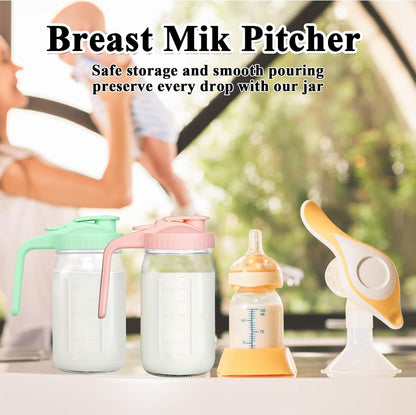 Mason Jar Pitcher, 32 Oz Glass Milk Pitcher, Wide Mouth & Leakproof Glass Pitcher with Lid for Milk, Sun Tea, Juice, Cold Brew Coffee and Drinks3