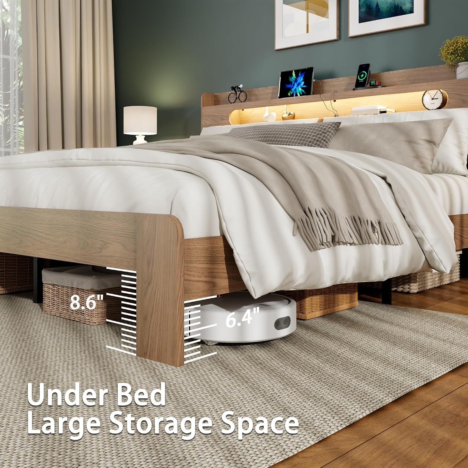 king-size-wood-bed-frame-with-2-tier-shelf-headboard-walnut