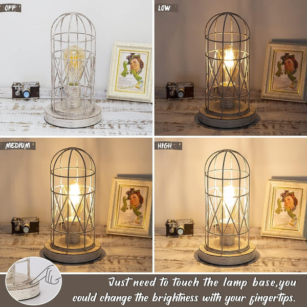 Small Table Lamp, 3-Way Dimmable Bedside Lamp with Brushed White Oak Cage2