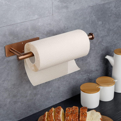 Paper Towel Holder - Self Adhesive Paper Towel Holder Wall Mount for Kitchen Rack， Adhesive Paper Towel Roll Rack for Bathroom Towel Kitchen ， Stainless Steel-Rose Gold2