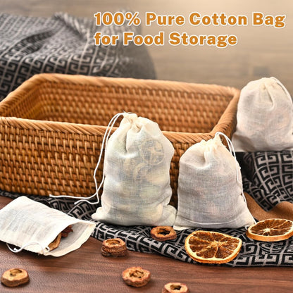 20 Pcs Muslin Bags with Drawstring, Reusable Tea Bags, Spice Bags for Cooking Soup/Herb/Loose Leaf Tea, Natural Cotton Small Cheese Cloth Bag for Straining, Sachet Bags Empty, 4 X 3 Inches8