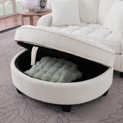 Chenille Tufted Loveseat Sofa and Ottoman Set, Tufted Recliner Sleeper Chaise Lounge with Curved Storage Ottoman,Reclining Backrest and Side Pockets, 4 Pillows7