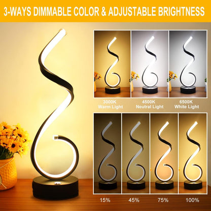 Modern Spiral LED Table Lamp Set of 2, 10W Touch Control Table Lamp with USB Charging Ports, Dimmable 3 Color Modes Bedside Nightstand Desk Lamp Light for Bedroom, Living Room, Office -Black3
