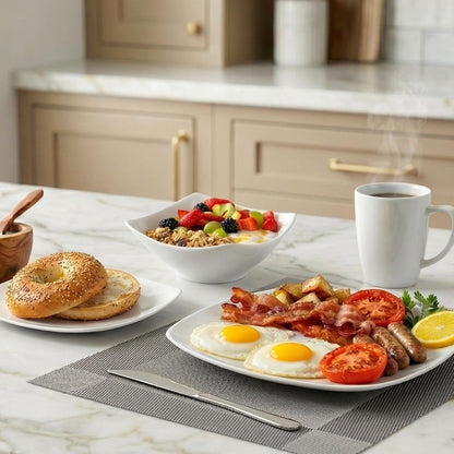 Luna Plates and Bowls Sets, 16 Piece Modern Porcelain Dish Set for 4, Chip and Scratch Resistant Square Dinnerware Set, Microwave and Dishwasher Safe, Pearl White6