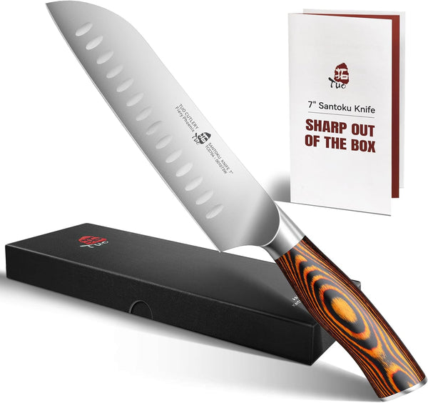 Santoku Knife, 7 Inch Japanese Chef Knife for Vegetable Chopping & Meat Dicing, High Carbon German Steel, Ergonomic Handle - Fiery Phoenix Series1