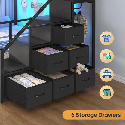 Bunk Bed Full over Full with Stairs, Storage Drawers and LED Lights4
