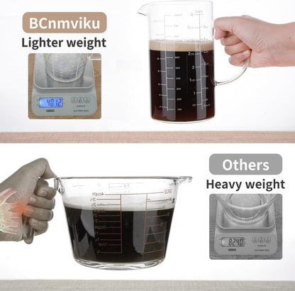 Glass Measuring Cup, Insulated Handle, V-Shaped Spout, High Borosilicate Glass Measuring Cup 1000ML、 /1 Liter, 4 Cup for Kitchen or Restaurant, Easy to Read (1000Ml-1Pcs)8