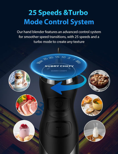 2026 New 1000W Immersion Blender Handheld – 25-Speed, Stainless Steel, Hand Blender, Corded Hand Mixer with Heavy-Duty Copper Brushless Motor & Gift Box (Black)7