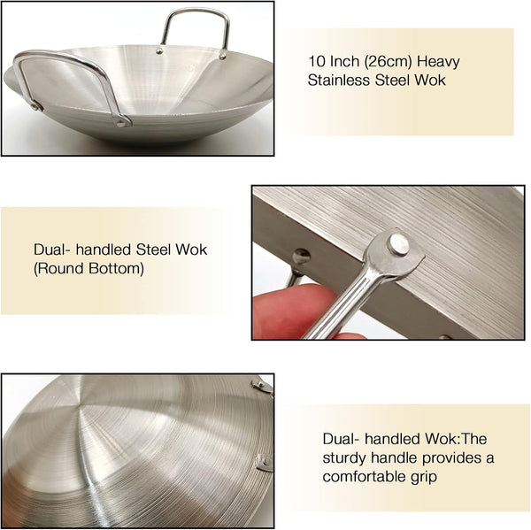 26Cm/10.23In Wok Thickened Stainless Steel Wok Pan Dual-Handled Frying Pan for Chinese Style Stir-Fry, Restaurant, Stove Top5