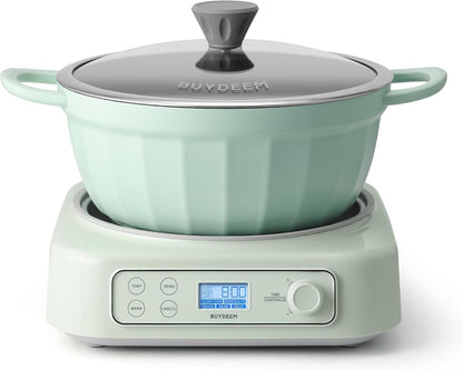 LP55 5-In-1 Slow Cooker with Removable Nonstick Stockpot, 4.7QT | Compatible with Various Cookwares, Two Temperature Controls, Customized Time Settings, Auto Keep Warm for 2H, Cozy Greenish1